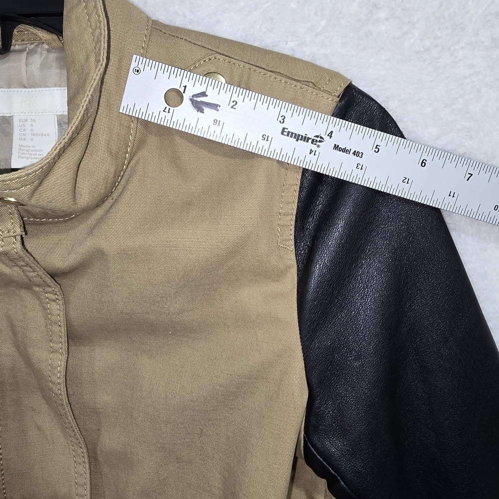 H&M Utility Jacket Faux Leather Sleeves Full Zip Workwear Pockets Polyester Sz 6 - Picture 10 of 14
